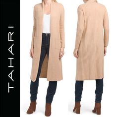 #ad Great Shopping TAHARI 100% 2-Ply Cashmere Ribbed Knit 43 Long Cardigan With Pockets in Beige, Fashion Sweaters Fitted Fall Sweater Coat With Pockets, Fitted Sweater Coat With Pockets For Fall, Fitted Winter Cardigan With Pockets, Fitted Knit Cardigan With Pockets, Fitted Sweater Coat With Pockets For Layering, Fitted Ribbed Cashmere Cardigan, Textured Knit Sweater Coat For Workwear, Fitted Knit Sweater Coat For Fall, Fitted Long Sleeve Cable Knit Sweater Coat