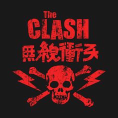 a skull and crossbones with the words clash written in red on a black background