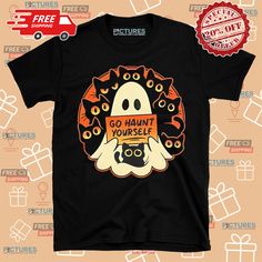 The "Spooky Ghost And Black Cats Go Haunt Yourself Halloween Shirt" is a fun and festive piece that embraces the playful side of Halloween. Featuring charming graphics of spooky ghosts and mischievous black cats, this shirt is perfect for those who enjoy celebrating the holiday season with a lighthearted touch. Ideal for costume parties, trick-or-treating, or casual gatherings, it allows wearers to express their love for Halloween while connecting with fellow enthusiasts. This shirt is a deli... Costume Parties, Spooky Ghost, Buy 1 Get 1, High Quality T Shirts, Black Cats, Clothing Company, Polo Shirts, Family Shirts, Costume Party