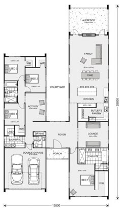 the floor plan for a two story house with three bedroom and an attached living area