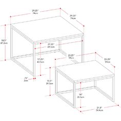 two tables are shown with measurements for each table