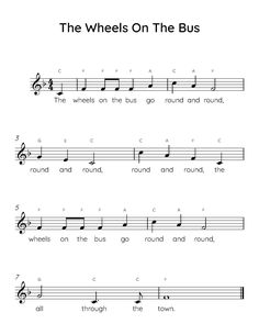 the wheels on the bus sheet music for kids and adults to learn how to play