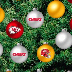 christmas ornaments with the kansas chiefs logo on them