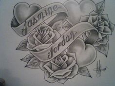 a drawing of roses and hearts with the words i love you