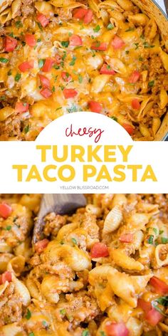 a casserole dish filled with turkey taco pasta