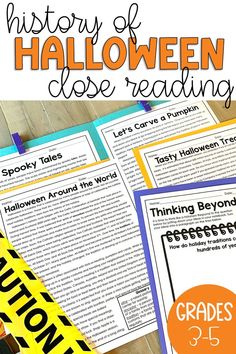 Halloween reading passages for upper elementary on a teacher's desk with Halloween decorations The History Of Halloween, Halloween Around The World, Halloween Reading Comprehension, History Of Halloween, Halloween History, Reader Response, Halloween Reading