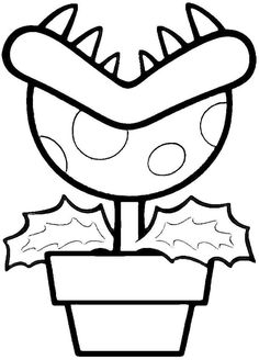 a potted plant with holly leaves and a hat on it's head coloring page