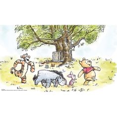 winnie the pooh and friends in front of a tree