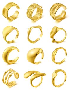 PRICES MAY VARY. 💝 Chunky Rings Set:This chunky ring set includes 12 various fashion elements such as classic ring, signet ring, croissant ring, wide band ring,Geometric ring,minimalist ring etc. It can not only be worn alone, but also can be used as a stacking ring. Classic and fashion ,shiny and charming.Wear them and shows your independent charm. 💝 Premium Materials:Our chunky dome rings are made of durable brass material with gold plated.nickel-free and lead-free.The highly polished surfac Dome Rings, Thick Rings, Croissant Ring, Ring Geometric, Rings Adjustable, Fashion Elements, Opening Design, Thick Ring, Chunky Ring