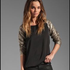 Huge Closet So Bundle And Save! Black Top With Contrast Sequin For Night Out, Contrast Sequin Tops For Night Out, Glamorous Going-out Blouse, Comfy Chic, Bronze Gold, Tres Chic, Gold Sequin, Revolve Clothing, Lovers And Friends