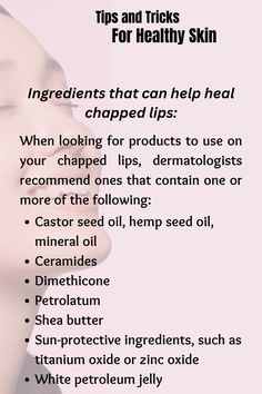 ingredients that help to soothe chopped lips tips and Tricks from dermatologists for healthy skin #healtyskin #skincare #skinhealth #tipsandtricks #glowuptips #glowingskintips #glowingskinnaturally #tipsfromdermetologist #shinyskin #diyskincare #benatural #lipcare #avoidchoppedlips