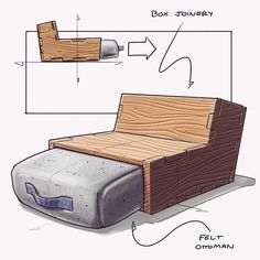 a drawing of a bed made out of wood and metal with instructions on how to use it