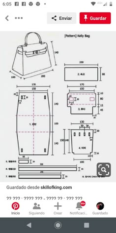 an image of a handbag with measurements on the bottom, and in the middle