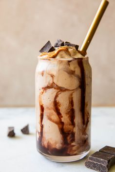 an iced drink with chocolate and ice cream