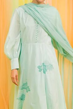 Shop for Kacha Tanka Blue Balloon Sleeve Hand Embroidered Kurta Set for Women Online at Aza Fashions Blue Balloon, Set For Women, Cuff Sleeves, Aza Fashion