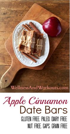 an apple cinnamon date bar on a white plate