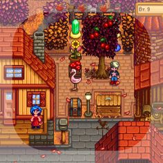 an old school video game with the character in front of a house and other items