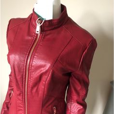 Red Vegan Leather Moto Jacket Coat Size Extra Small Brand: La Coalition -The Brand Was Formed With The Idea Of Empowering Individuals With The Ability To Express Themselves Through Cruelty-Free Fashion. Fully Lined Gold Hardware Front Zip Pockets Brand New With Tags. Original Retail $120 No Returns. Silver Leather Jacket, Tan Leather Jackets, Grey Leather Jacket, Black Leather Moto Jacket, Moto Biker Jacket, Black Leather Coat, Fur Leather Jacket, Free Fashion, Military Style Jackets