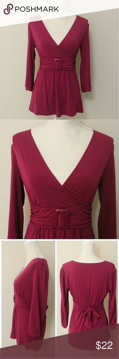 🆕Apt 9 Dressy Magenta Self Belt Tunic Top Size S NWOT Dressy Tunic Top with Self Belt and Bow Tie Back from Apt 9. Beautiful magenta color. Very flattering top. Looks amazing with leggings and so perfect for Fall. Thick stretchy material. 96% polyester, 4% spandex. 3/4 sleeve. Only tried it on once.   ℹ Chest 16" measured flat across pit to pit ℹ Sleeve 17.5"  ℹ Length 25.5" from shoulder to hem  ℹ Fits great both Small and Medium Apt. 9 Tops Tunics Long Tunics For Women, Tunic Tops With Leggings, Dressy Tunic Tops, Fall Wedding Outfits, Pinkish Purple, Magenta Color, Color Magenta, Flattering Tops, Medieval Clothing