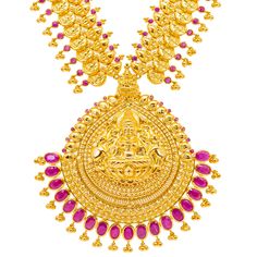 Show off your cultural pride and heritage with this elegant jewelry set featuring a 22k gold Lakshmi Kasu pendant necklace and Jhumka earrings from Virani. Rich rubies adorn this beautiful gold Lakshmi Kasu pendant, paired with matching Jhumka earrings that are perfect for both traditional wear and evening looks.Features• 22K Yellow Gold.• Rubies. Specifications• Minimum Necklace Width - 2 millimeters • Maximum Necklace Width - 65 millimeters• Necklace Length - 28 inches• Minimum Earring Width - Gold Jewelry Set, Gold Jewelry Sets, Gold Bead Necklace, Yellow Gold Jewelry, Jhumka Earrings, Traditional Wear, 22k Gold, Elegant Jewelry, Necklace Length