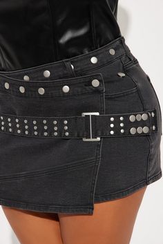 Available In Black Wash. Denim Mini Skirt Mid Rise Studded Detail Strap Detail Button Closure Stretch Front Length = 12" Disclaimer: Due To The Specialized Wash Process, Each Garment Is Unique. 65% Cotton 30% Polyester 4% Other Fiber 1% Spandex Imported | We Go Together Studded Denim Mini Skirt in Black Wash size 1X by Fashion Nova Fitted Black Denim Skirt With Belt Loops, Fitted Denim Rock Bottoms, Fitted Rock Style Denim Bottoms, Rock Style Fitted Denim Bottoms, Edgy Black Denim Skirt With Belt Loops, Club Mini Skirt With Belt Loops, Black Denim Punk Skirt, Mini Skirt With Belt Loops For Club, Black Punk Denim Skirt