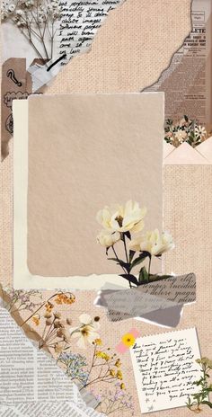 a collage with flowers and papers on it