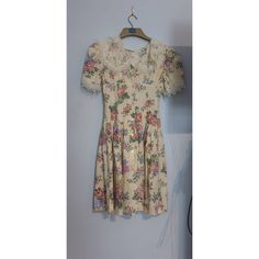 Beautiful floral midi dress with a lace collar  in immaculate condition, unsure on age, would fit a UK 4. Exact waist measurement is 24.5 inches. Length 29 inches coquette Boho vintage coquette fashion boho dress vintage dress coquette dress Vintage Midi Dress With Lace Patchwork, A-line Vintage Dress With Lace Trim, Spring Vintage Lace Dress With Short Sleeves, Vintage Lace Dress With Short Sleeves For Spring, Feminine Vintage Midi Dress With Lace Trim, Fitted Knee-length Vintage Dress With Lace Trim, Fitted Vintage Dress With Lace Trim, Knee-length, Feminine Fitted Floral Print Vintage Dress, Fitted Floral Print Vintage Dress