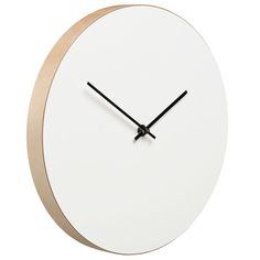 a white and gold clock with black hands on a white background, showing the time