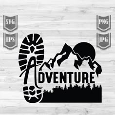 the adventure logo is shown on a wooden background