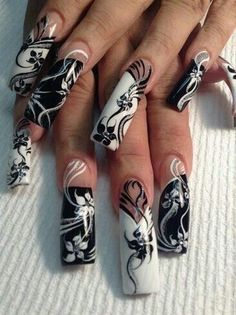 2000s Nails, Curved Nails, Stiletto Nail Art, Long Nail Designs, Stiletto Nails Designs, Her Nails, Black Nail Designs, White Nail Designs, Toe Nail Designs