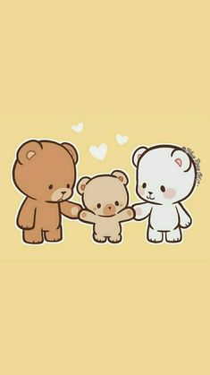 two teddy bears and a bear holding hands