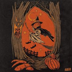 an illustration of a witch flying through the air