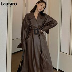 Lautaro Long oversized leather trench coat for women long sleeve lapel loose fit Fall Stylish black women clothing streetwear AMAIO Oversized Leather Trench Coat, Stylish Black Women, High Street Fashion, Coat For Women, Leather Trench, Leather Trench Coat, Coat Design, Trench Coats Women, High Fashion Street Style