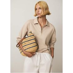 Medium, Natural fiber fabric, combined design, Double handle, Shoulder strap, Zip fastening, Inner lining Casual Crochet Travel Bag With Detachable Handle, Casual Straw Bag With Detachable Handle For Travel, Casual Beige Crochet Bag With Detachable Handle, Casual Crochet Bag With Detachable Handle For Vacation, Cream Straw Bag With Top Handle For Travel, Casual Beige Straw Bag With Detachable Handle, Chic Crochet Bag With Detachable Handle For Travel, Chic Pouch Straw Bag With Top Carry Handle, Beige Top Handle Beach Bag For Travel