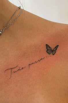 Prettiest Tattoos For Women, Enjoy The Journey Tattoo, Tattoo Minimalista Feminina, Dainty Butterfly Tattoo Collar Bone, Woman’s Butterfly Tattoo, Small Dope Tattoos, Small Girly Tattoos, Hand Tattoos For Girls, Mommy Tattoos