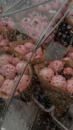 the food is being prepared and ready to be cooked in the oven with water droplets on it