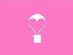 a hot air balloon with a heart shaped balloon attached to it's side on a pink background