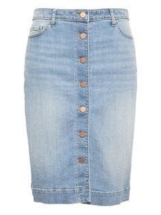 $77 Button-Front Denim Skirt | Banana Republic Button Front Denim Skirt, Petite Outfits, Dress With Cardigan, Cute Casual Outfits, Modest Fashion, Denim Skirt, Womens Tees, Banana Republic, Pencil Skirt