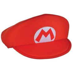 a red hat with the letter m on it