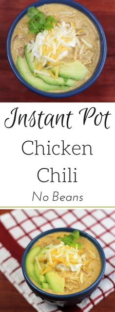 instant pot chicken chili with no beans and avocado in it is an easy, healthy meal that's ready in under 30 minutes