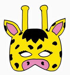 a giraffe mask with black spots on it's face and pink nose