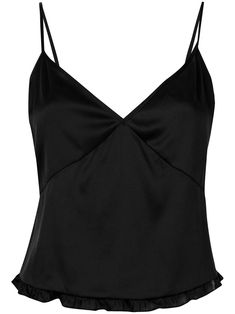 black stretch silk spaghetti straps V-neck lettuce hem Silk Camisole Top, Satin Noir, Satin Camisole, Lettuce Hem, Black Camisole, Black Stretch, Gossip Girl