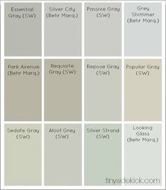 the different shades of gray paint for walls and ceilings in various colors, including white