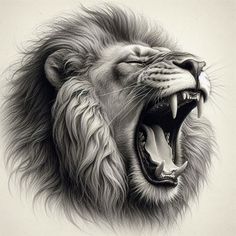 a drawing of a lion with its mouth open