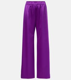 Silk satin wide-leg pants in purple - Valentino | Mytheresa Purple Satin Pants Outfit, Satin Pants Outfit, Satin Wide Leg Pants, Valentino Clothing, Satin Pants, Purple Satin, Satin Shirt, Pants Outfit, Silk Satin