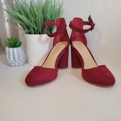 Super Cute Faux Suede Heeled Shoes By Lauren Conrad. They Have Been Tried On But Never Worn. Size 8 Med. See Photos For Details. Burgundy Round Toe Heels For Spring, Burgundy Closed Toe Heels For Spring, Burgundy Block Heel Heels For Spring, Burgundy Block Heels For Spring, Spring Burgundy Heels Of Medium Width, Spring Burgundy Block Heel Heels, Red Heels, Strap Shoes, Lauren Conrad