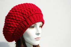 "Knit beret. Classic and simple yet fashionable and elegant slouchy beret. The wool beret is soft and stretchy and will suit any head size. Hat circumference:21\"-13\" Hat hight: 10\" In the picture the beret is in red color but other colors are also available, if they are not in the shop, write to me. https://www.etsy.com/shop/GreenCatStudio?ref=seller-platform-mcnav&section_id=14355600 Depending on the display color can vary. Hand wash or machine wash by itself on delicate setting in lukew Slouchy Casual Beret For Winter, Casual Red Beret For Winter, Casual Red Winter Beret, Knitted Yarn Beret One Size, Casual Yarn Beret, One Size Knitted Beret Cap, Winter Knitted One Size Beret, Winter Yarn Beret, Winter Hand Knitted Beret