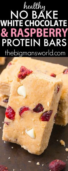 no bake white chocolate and raspberry protein bars