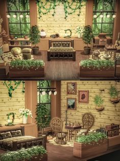 the interior of a doll house with furniture and plants