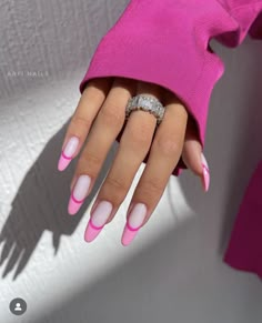 Pink Spring Nails, Pink Nail Art, Almond Acrylic Nails, Spring Nail Art, Pink Nail Designs, Manicure Nails, Trendy Nail Design, Glam Nails, Pink Spring